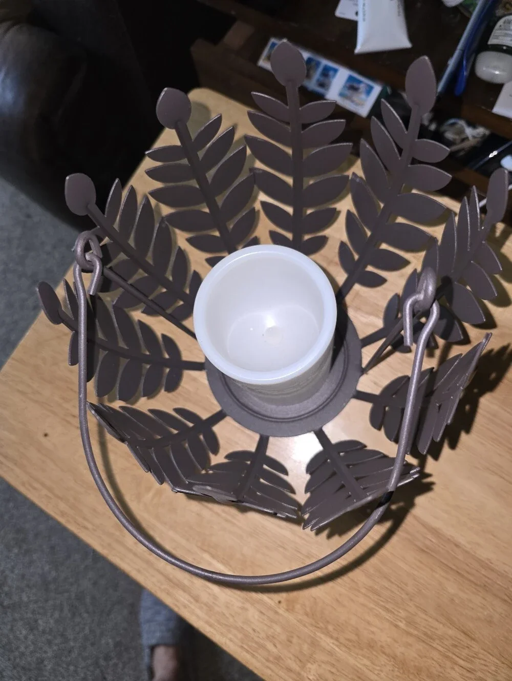 Brown Leaf Metal Candle Lantern - Decorative Home Accent